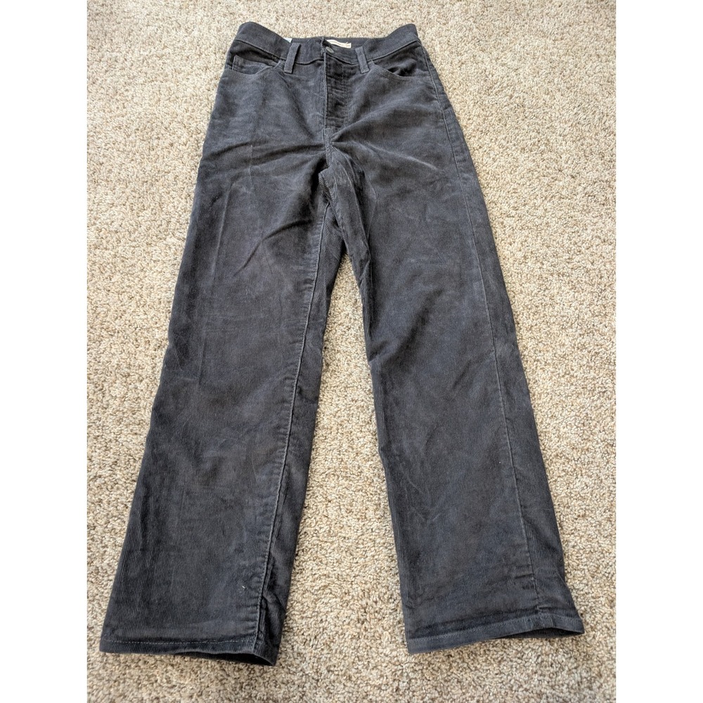 Levis Ribcage Straight Ankle Corduroy Pants Charcoal Gray W26 L27